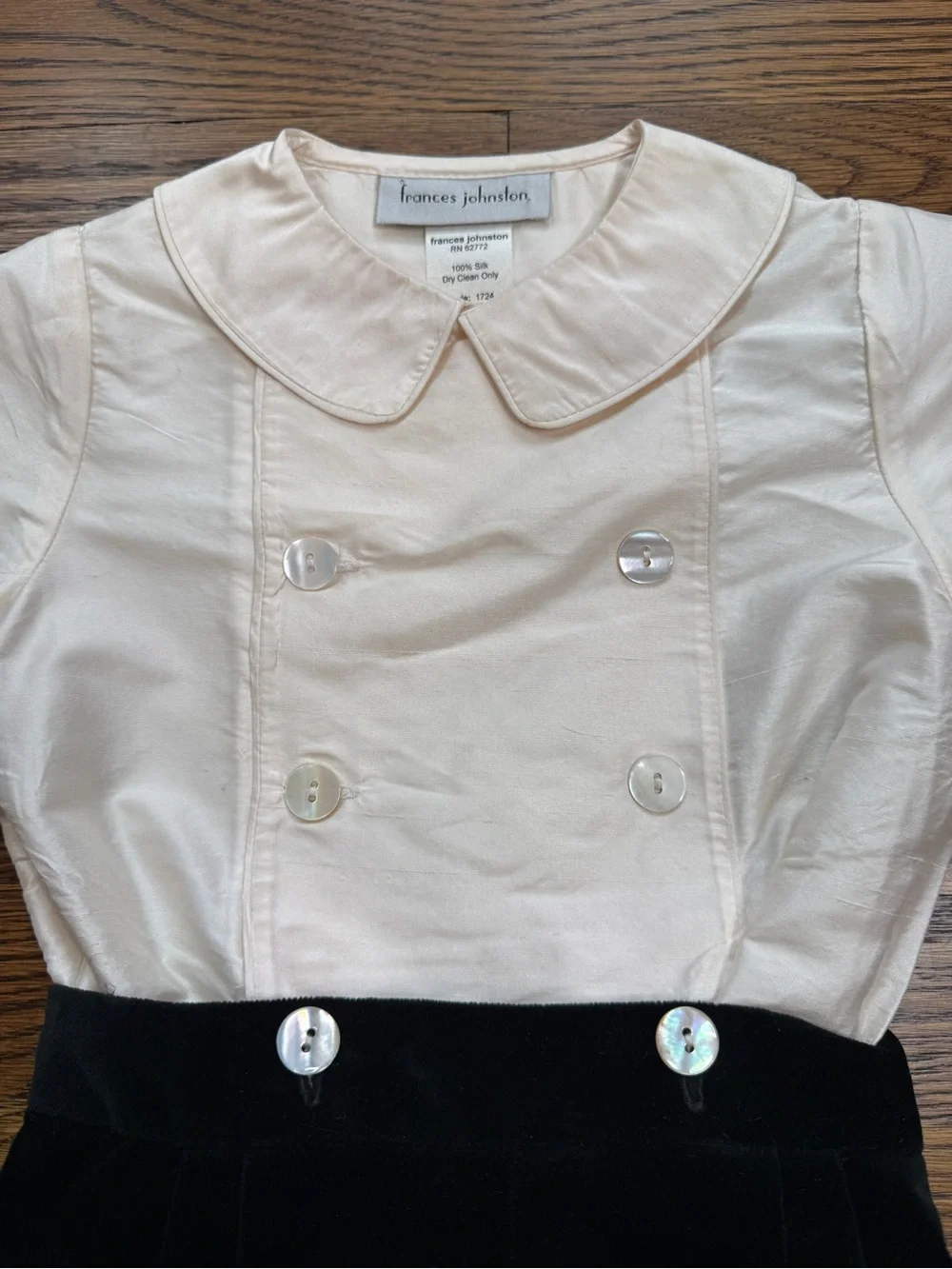 Vintage Frances Johnston Silk Heirloom Top Black Velvet Toddler Shorts 18 Mths